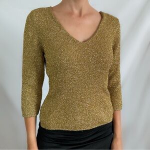Vintage Anna Bellini gold sparkle long sleeve blouse top women’s small medium